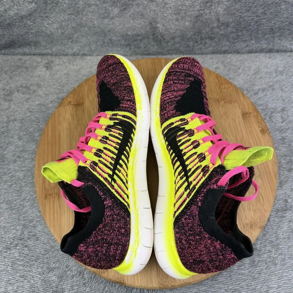 Nike Free RN Flyknit Shoes Boys Size 7Y Pink Volt Running Sneakers 834363-600